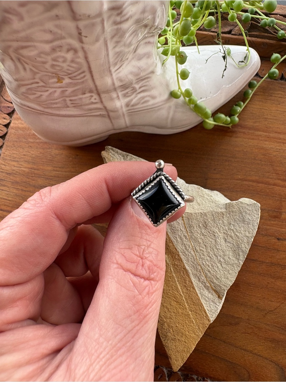 Phunk City Jewelry Sterling Silver Black Onyx Ring with Rope Detail 8.5